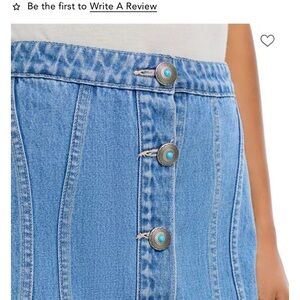 NWT L'AGENCE Phia Seamed Button Mini Skirt Denim Skirt with Turquoise Buttons